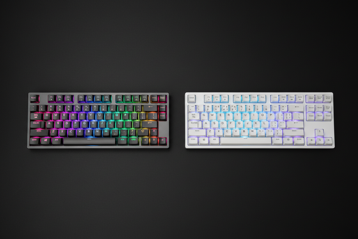 5% vs tenkeyless mechanical keyboard comparison showing both layouts side by side
