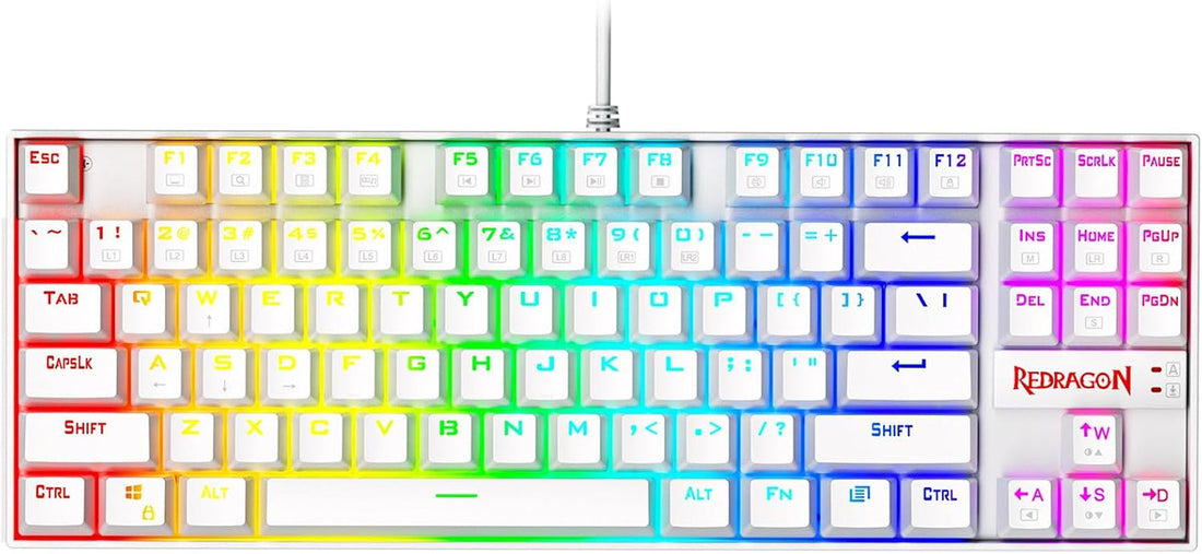 White TKL mechanical keyboard with RGB backlight on white background