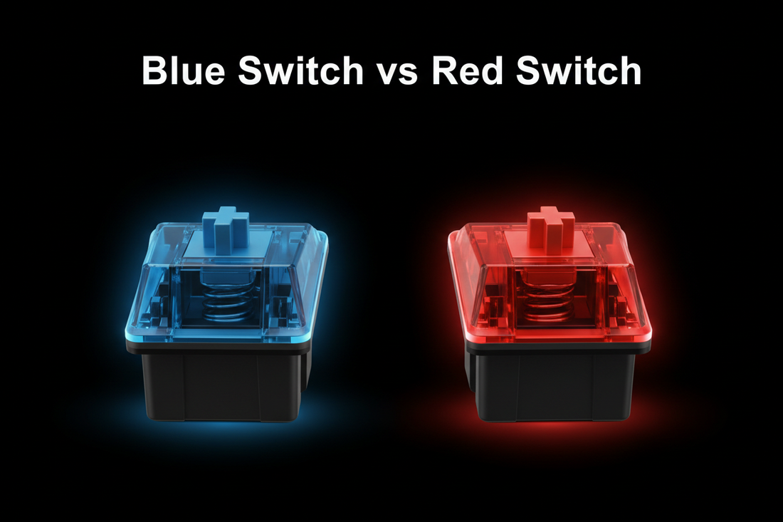 Blue mechanical keyboard switch vs red mechanical keyboard switch side by side comparison