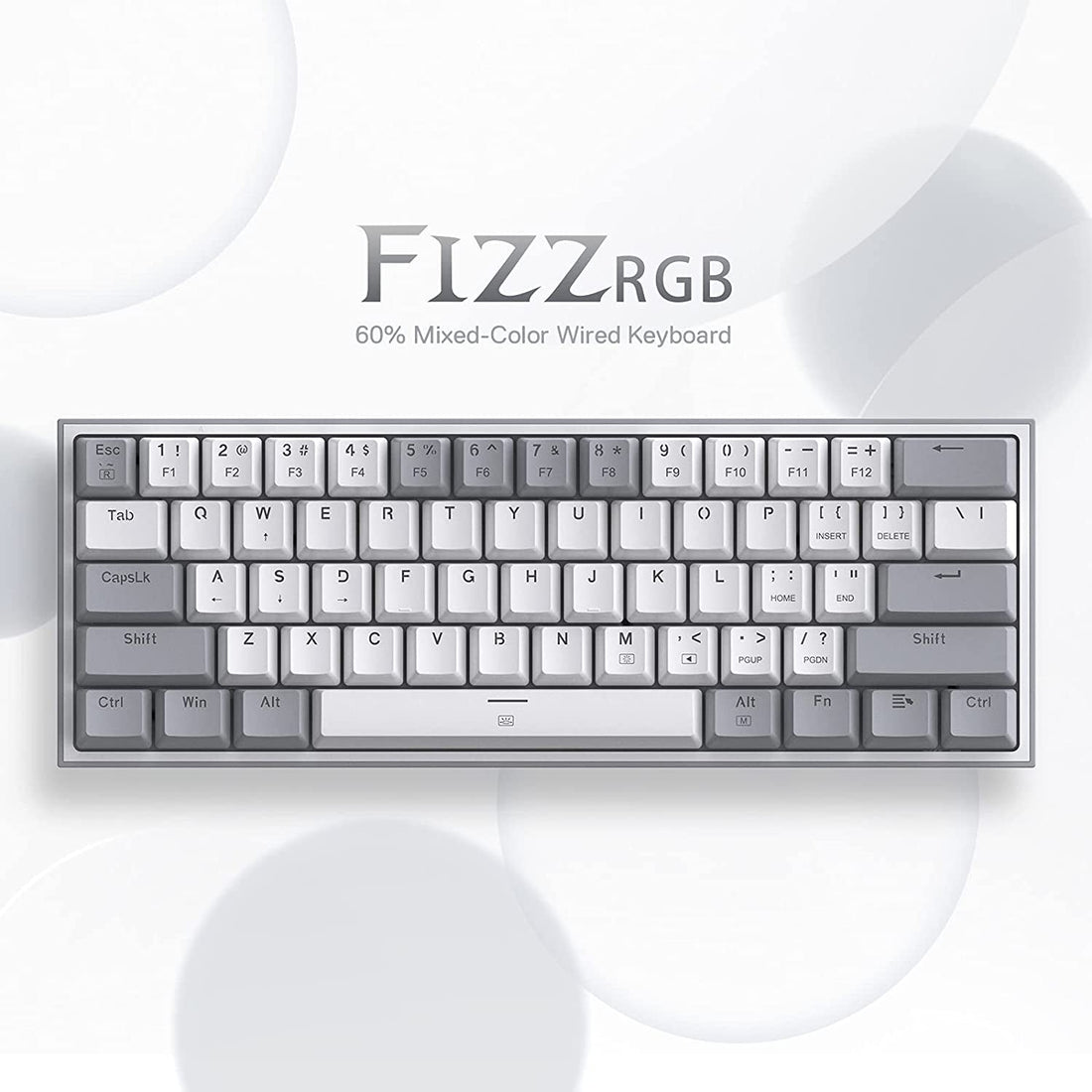 Redragon K617 Fizz with white and grey keycaps on a white background