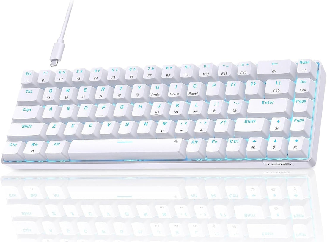 Best 65% Gaming Keyboard Under $50: TMKB T68SE White Keyboard on white background
