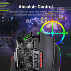 Redragon M801 Wireless Gaming mouse with high-speed sensor and robust micro switches for reliable and precise control on a gaming screen background