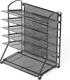 Empty 6-tier mesh steel document organizer on a white background front view