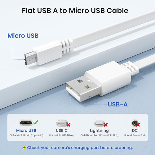 Micro USB Extension Cable 20FT 2Pack,Flat USB to Micro Long Charging Power Extender Cord Wire Replacement for Security Camera,Blink Mini/Xt2/Outdoor 3,Wyze Cam V4/Og,Eufy,Ring Spotlight Plus