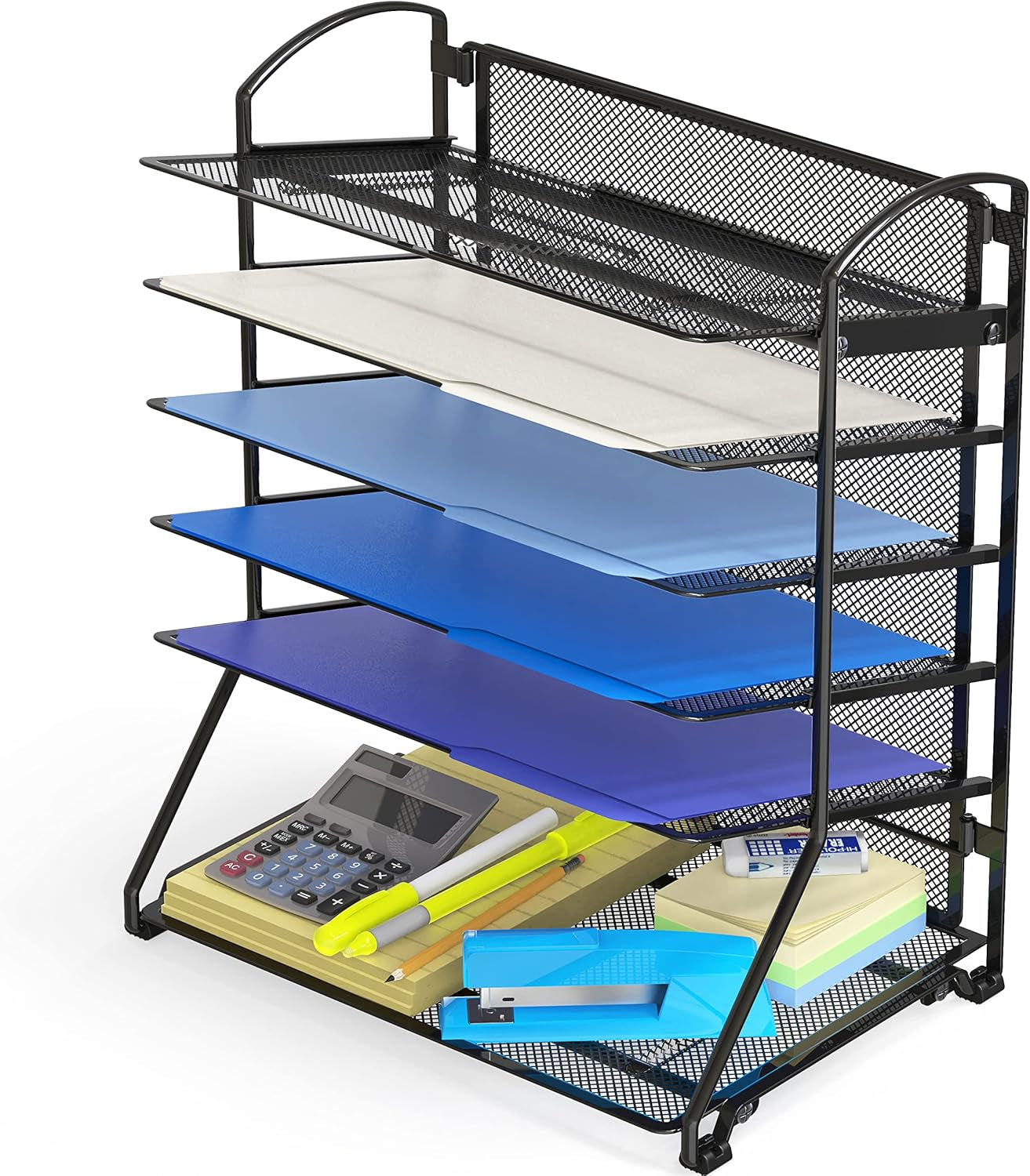 6-Tier Sliding File Organizer, Desk Letter Tray for Document and Mail Sorting, Black