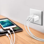USB Wall Charger,  2-Pack 15W 3-Port USB Charger Block charging smartphones and tablets with USB-A to USB-C adapter