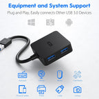 Black ICZI USB 3.0 hub with 4 ports on a light gray background