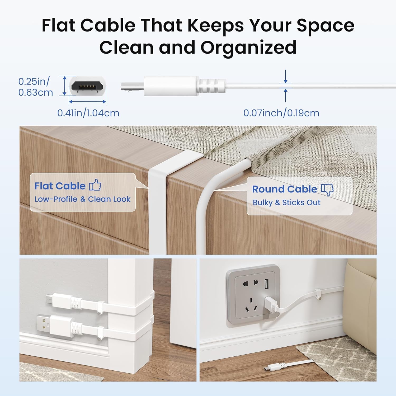Micro USB Extension Cable 20FT 2Pack,Flat USB to Micro Long Charging Power Extender Cord Wire Replacement for Security Camera,Blink Mini/Xt2/Outdoor 3,Wyze Cam V4/Og,Eufy,Ring Spotlight Plus