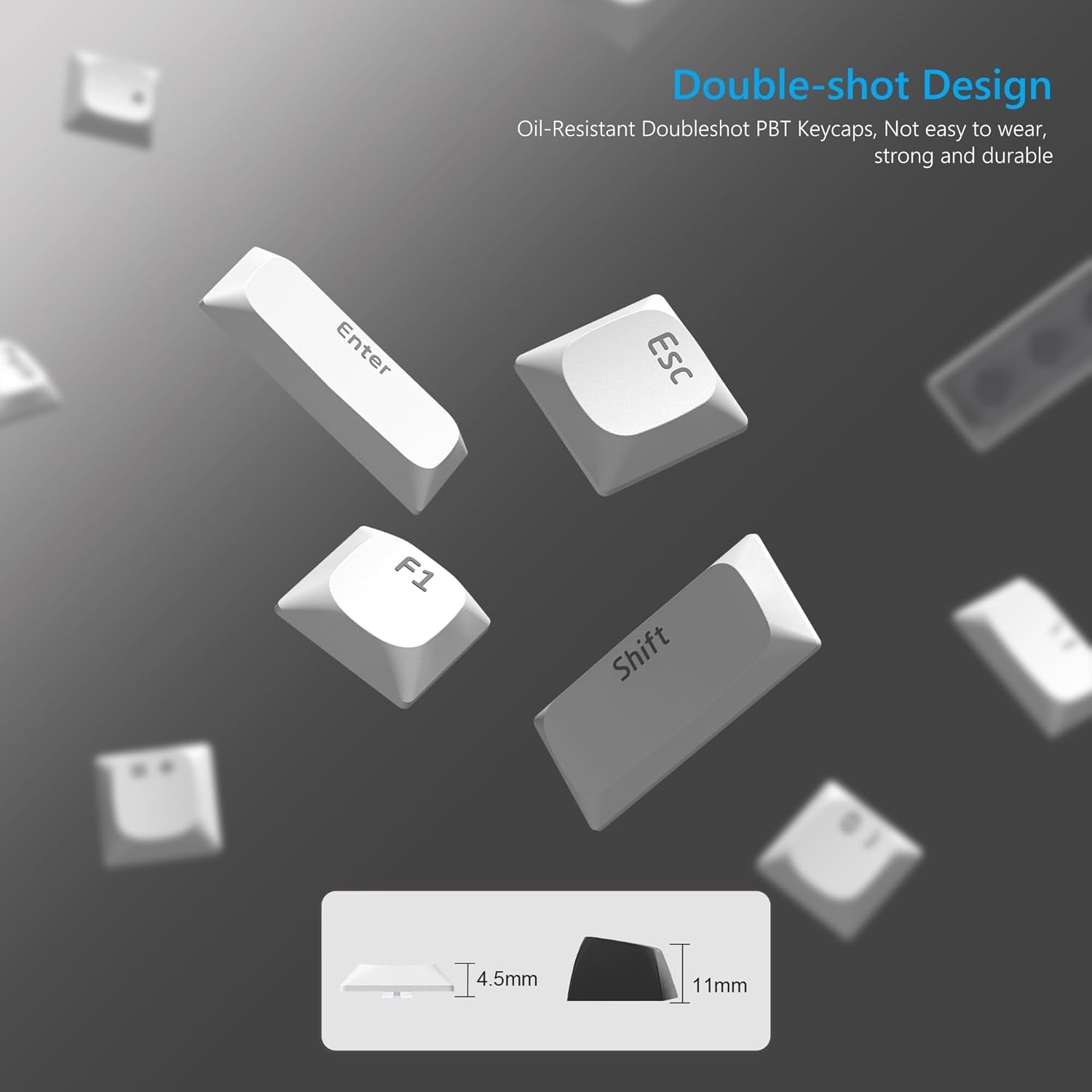 Keycaps, Low Profile Keycaps, Shine through Custom PBT Keyboard Key Caps for 60% 65% 75% 80% 100% Cherry Gateron MX Switches Mechanical Keyboard,White Backlight