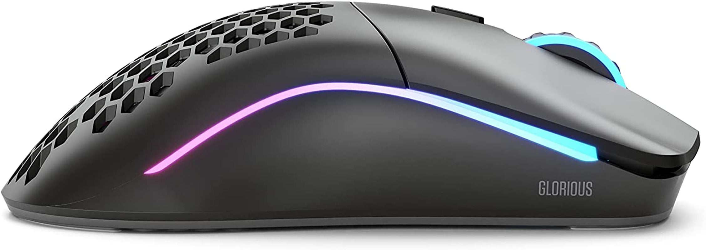 Glorious Model O Wireless Gaming Mouse with programmable buttons and RGB side view