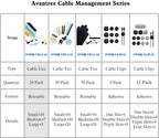 Cable tie size comparison chart showing dimensions and color options for 20-pack