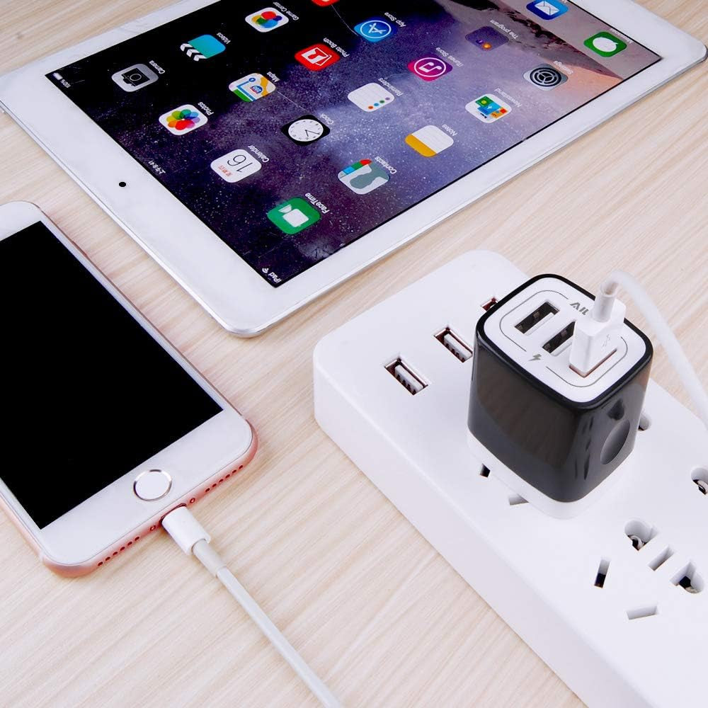 Wall Charger Plug,  USB Plug Wall, 3Multiport Home Charger Station Cube Box Charger Outlet Base Brick Block Replacement for Iphone, Ipad, and Iwatch Charger Plug (Black)