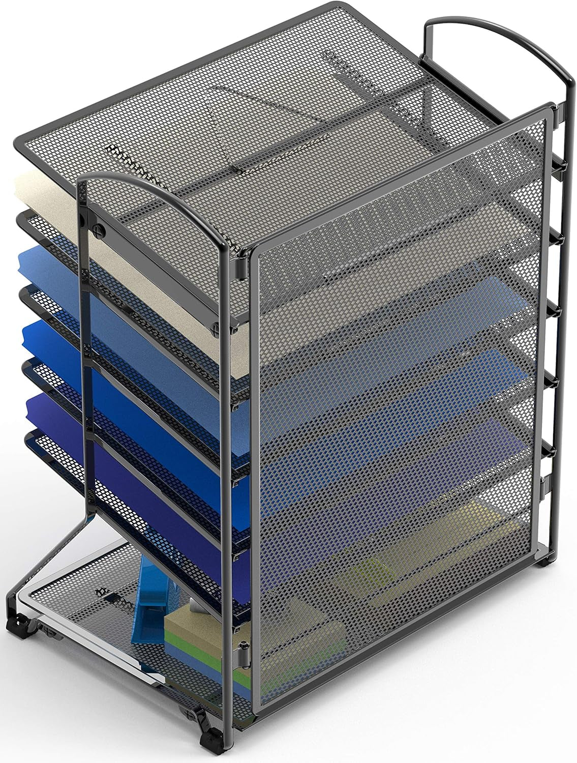 6-Tier Sliding File Organizer, Desk Letter Tray for Document and Mail Sorting, Black