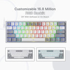 Redragon K617 Fizz 60% Grey and White Mechanical Gaming Keyboard with customizable RGB backlights on white and grey background