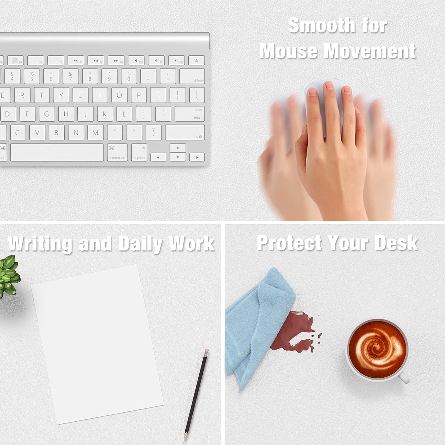 Desk Pad, 30" X 14" PU Leather Desk Mat, XL Extended Mouse Pad, Waterproof Desktop Blotter Protector, Non-Slip Ultra Thin Large Laptop Keyboard Writing Mat for Office Home, White