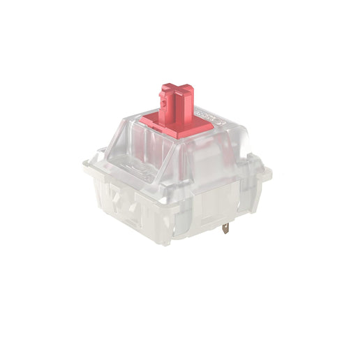 Keyboard switch with red actuator on a white background side-top corner view