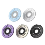 MagSafe magnetic ring grip and kickstand shown in all five color variants arranged in two rows on white background: top row shows light blue and silver; bottom row shows purple, champagne gold, and matte black, all in folded flat circular double-ring design