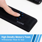 Finger touching i-Rocks memory foam mouse wrist rest on white background