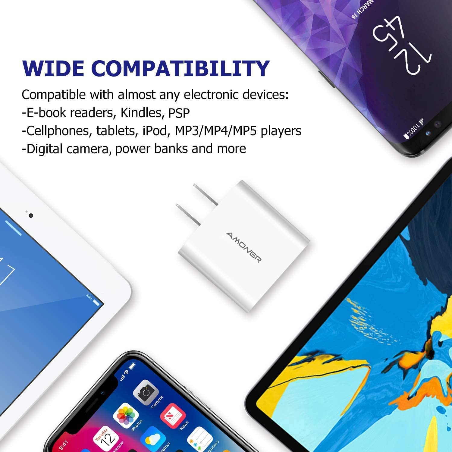 USB Wall Charger,  2Pack 15W 3-Port USB Charger Block with wide compatibility - e-book readers, kindles, psp, cellphones, tablets, iPod, mp3/mp4/mp5 players, digital cameras, power banks and more