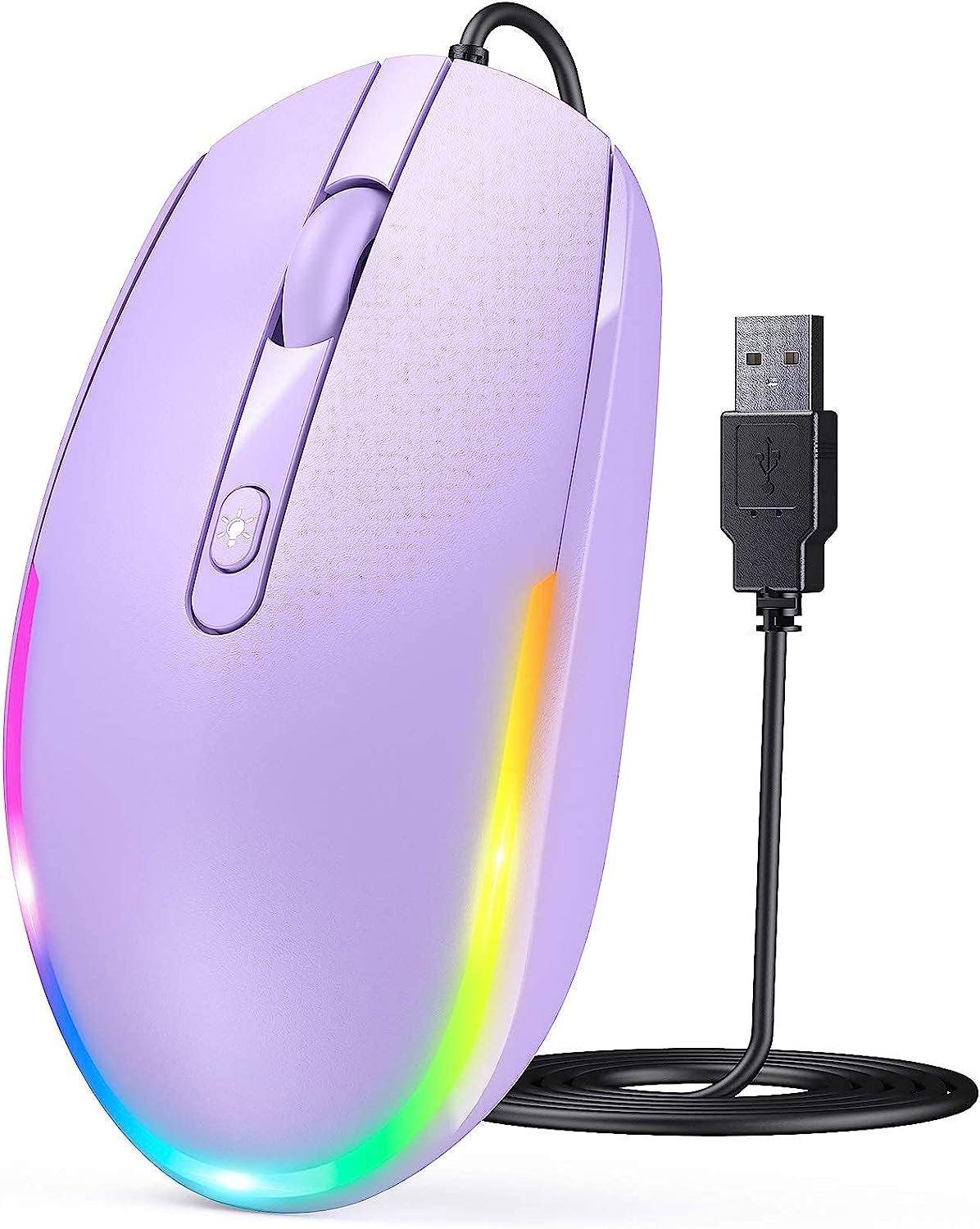 Wired Mouse - USB Computer Mice Wired with RGB Backlit Optical LED Mouse with Attached USB Cord for Laptops Notebooks Chromebook - Purple