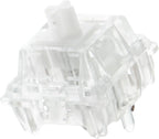 Epomaker Crystal mechanical keyboard switch with transparent PC case and white POM stem on white background