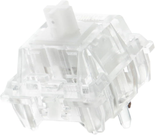 Epomaker Crystal mechanical keyboard switch with transparent PC case and white POM stem on white background