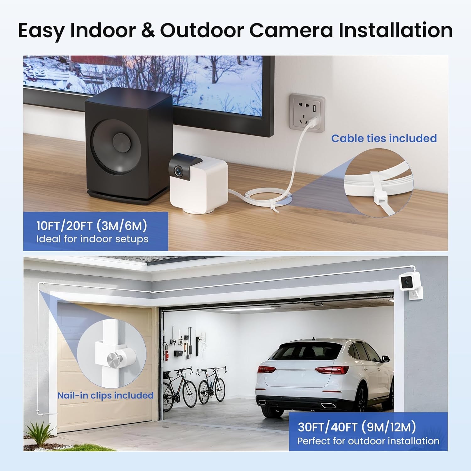 Micro USB Extension Cable 20FT 2Pack,Flat USB to Micro Long Charging Power Extender Cord Wire Replacement for Security Camera,Blink Mini/Xt2/Outdoor 3,Wyze Cam V4/Og,Eufy,Ring Spotlight Plus