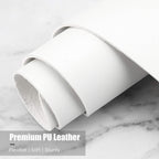 Rolled-up white desk mat close up shot of premium PU leather on a white background