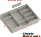 Compartments from monitor stand with measurements from all sides on a white background