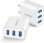 USB Wall Charger,  2Pack 15W 3-Port USB Charger Block on white background