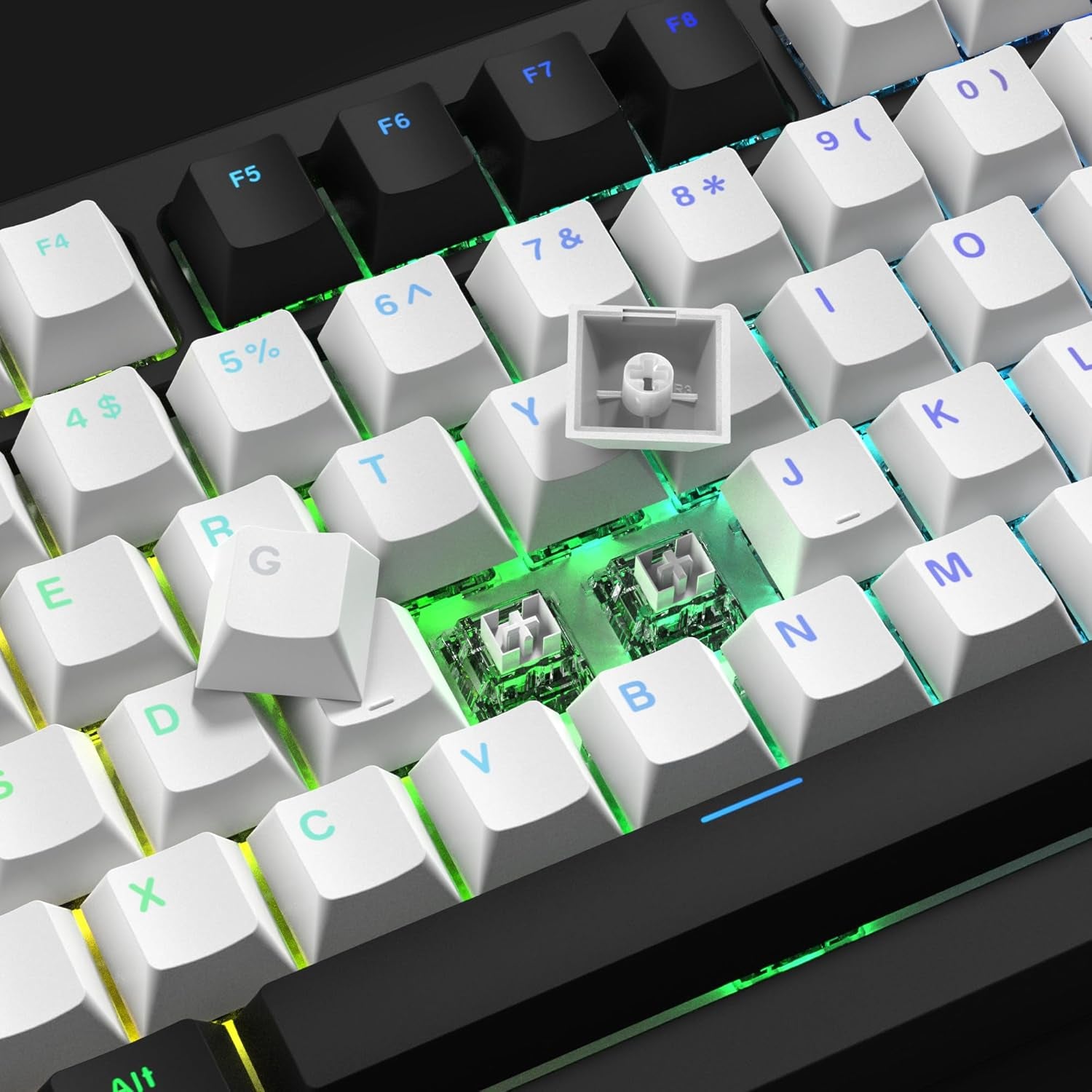 XVX White and Black Keycaps, Shine through PBT Keycaps Cherry Profile, Custom Key Caps Doubleshot 124 Keys Set, Universal Compatiability for 60%, 65%, 75%, 100% Keyboard