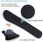 Keyboard wrist rest and mouse pad close-up examination of non-slip backing design on a white background