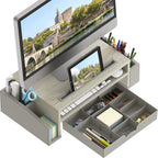 Simple Houseware monitor stand riser with open organizer drawer and office supplies on white background