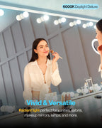 Woman applying makeup at a mirror with Sunco G25 LED vanity bulbs above in a bathroom