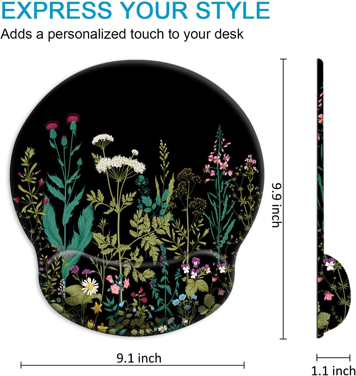 Ergonomic Mouse Pad with Wrist Support Gel [30% Larger], Cute Soft Wrist Rest Pad with Non-Slip Rubber Base, Easy Typing & Pain Relief - Garden Flowers