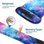 Galaxy wrist rest material diagram showing neoprene surface layer and slow-rebound memory foam construction
