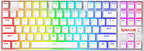 White hot swappable gaming keyboard TKL 87-key with rainbow RGB backlighting and linear red switches on white background