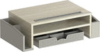 Empty Simple Houseware monitor stand with built in compartments on a white background