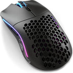 Ultralight wireless gaming mouse, 69g honeycomb shell ambidextrous design with RGB lighting, top side view