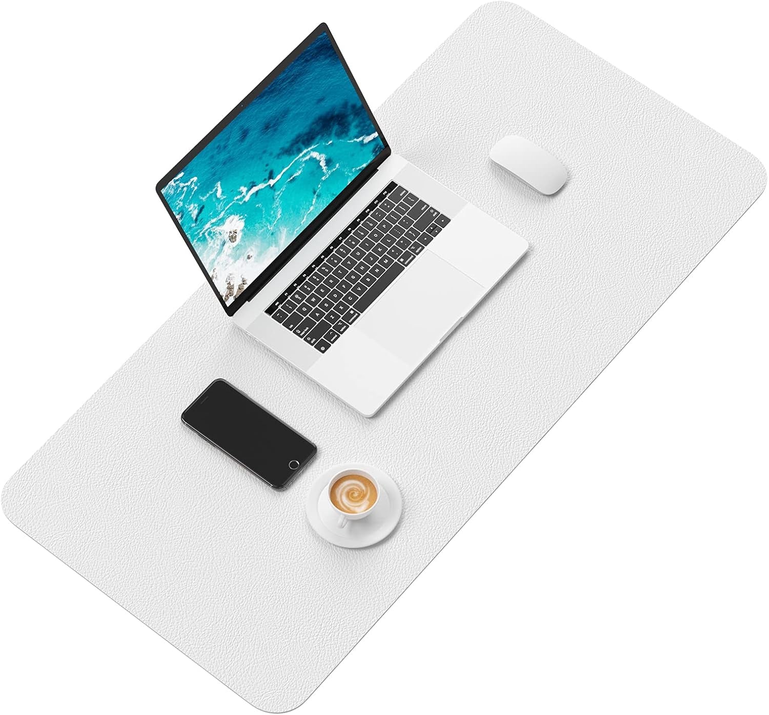 Desk Pad, 30" X 14" PU Leather Desk Mat, XL Extended Mouse Pad, Waterproof Desktop Blotter Protector, Non-Slip Ultra Thin Large Laptop Keyboard Writing Mat for Office Home, White