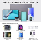 BONAI 12000mAh power bank compatible with iPhone, Samsung Galaxy, iPad Air/Pro, AirPods, and Galaxy Buds via USB-C and USB-A ports