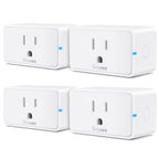 Govee affordable smart plug 4-pack with WiFi and Bluetooth showing blue LED indicator and compact design