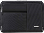 Black MacBook Pro 16 M3 sleeve with water-repellent canvas exterior and three zippered accessory pockets