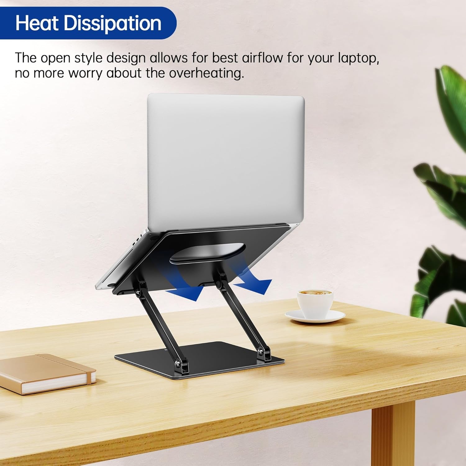 LS10 Aluminum Laptop Stand Ergonomic Adjustable, open-style design for best airflow and no overheating, back view