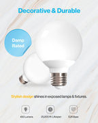 Sunco LED Light Bulbs with 450 lumens, 25,000 hour lifespan, and an E26 Base on a white background