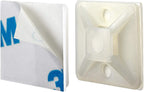 Self-adhesive cable tie mount showing 3M adhesive backing on left and cable tie slot on right, white