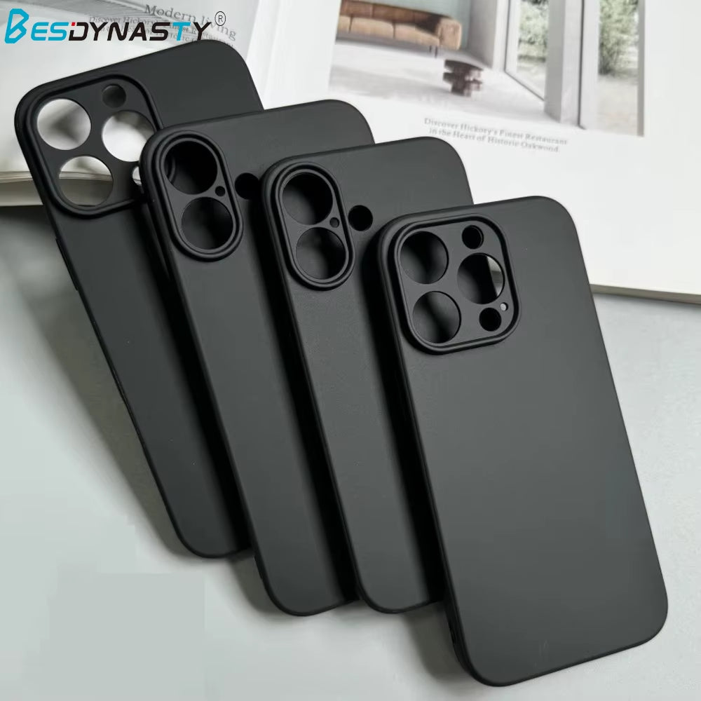 Luxury Full Black Silicone Matte Phone Case for Iphone 17 Air 16 15 14 13 12 11 Pro Max 16 15 14 plus Back Cover TPU Soft Case