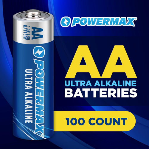 100-Count Double AA Batteries, Ultra Long Lasting Alkaline Battery for Home and Office, 10-Year Shelf Life, Reclosable Packaging