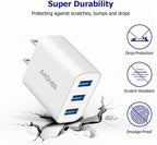 USB Wall Charger,  2Pack 15W 3-Port USB Charger Block - Amazing durability that protects against scratches, bumps, and drops