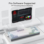 Redragon software interface showing macro programming and RGB customization for the K631 Gery mechanical keyboard